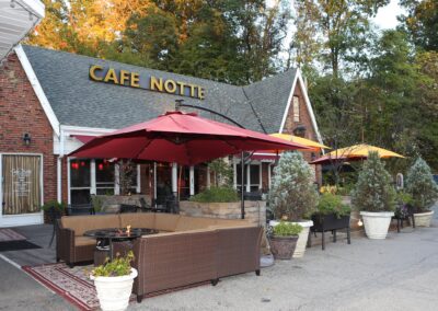 Comfortable patio in front of the cafe