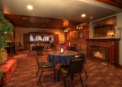 One of our dining rooms with a fireplace